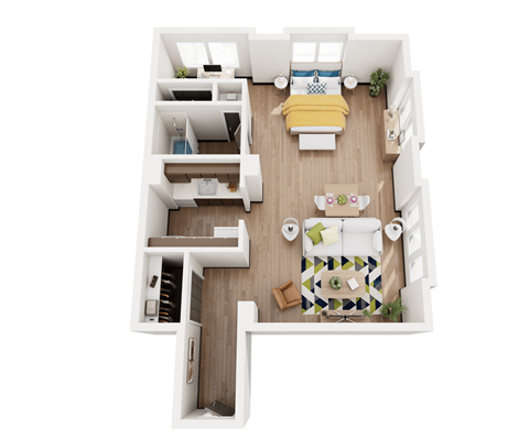 Floor plan for 1 bed, 1 bath, 336 sqft